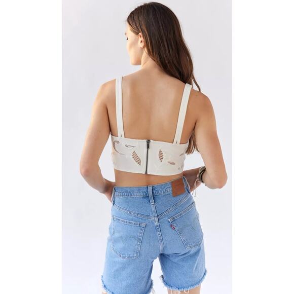 Urban Outfitters white denim corset mesh crop - Picture 2 of 4